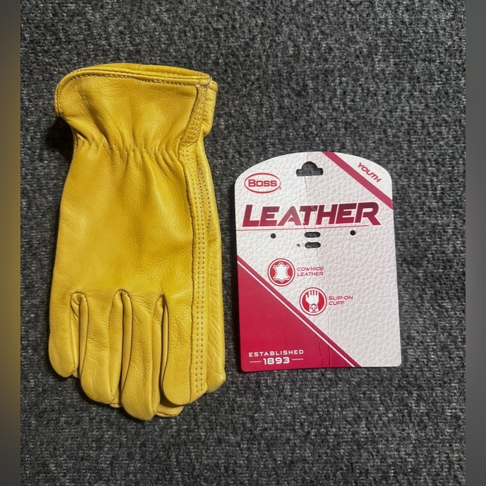 #1294 Boss Vibrant Yellow Cow Hide Leather Work Gloves Youth